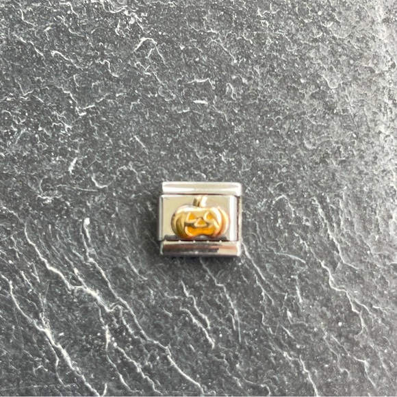 Zoppini Stainless Steel and Gold Enameled Orange Pumpkin Charm - Picture 1 of 6